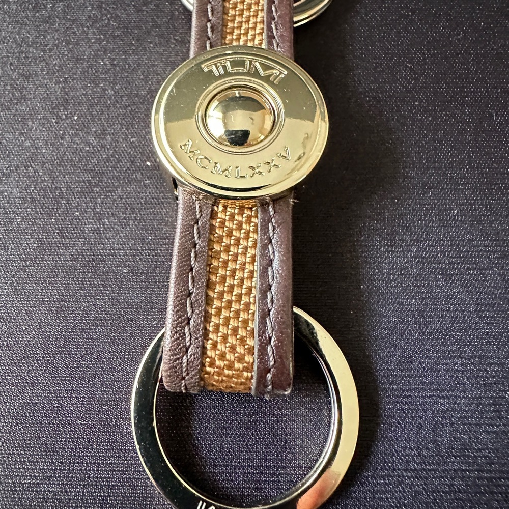 Tumi Gold and Brown Leather Key Holder